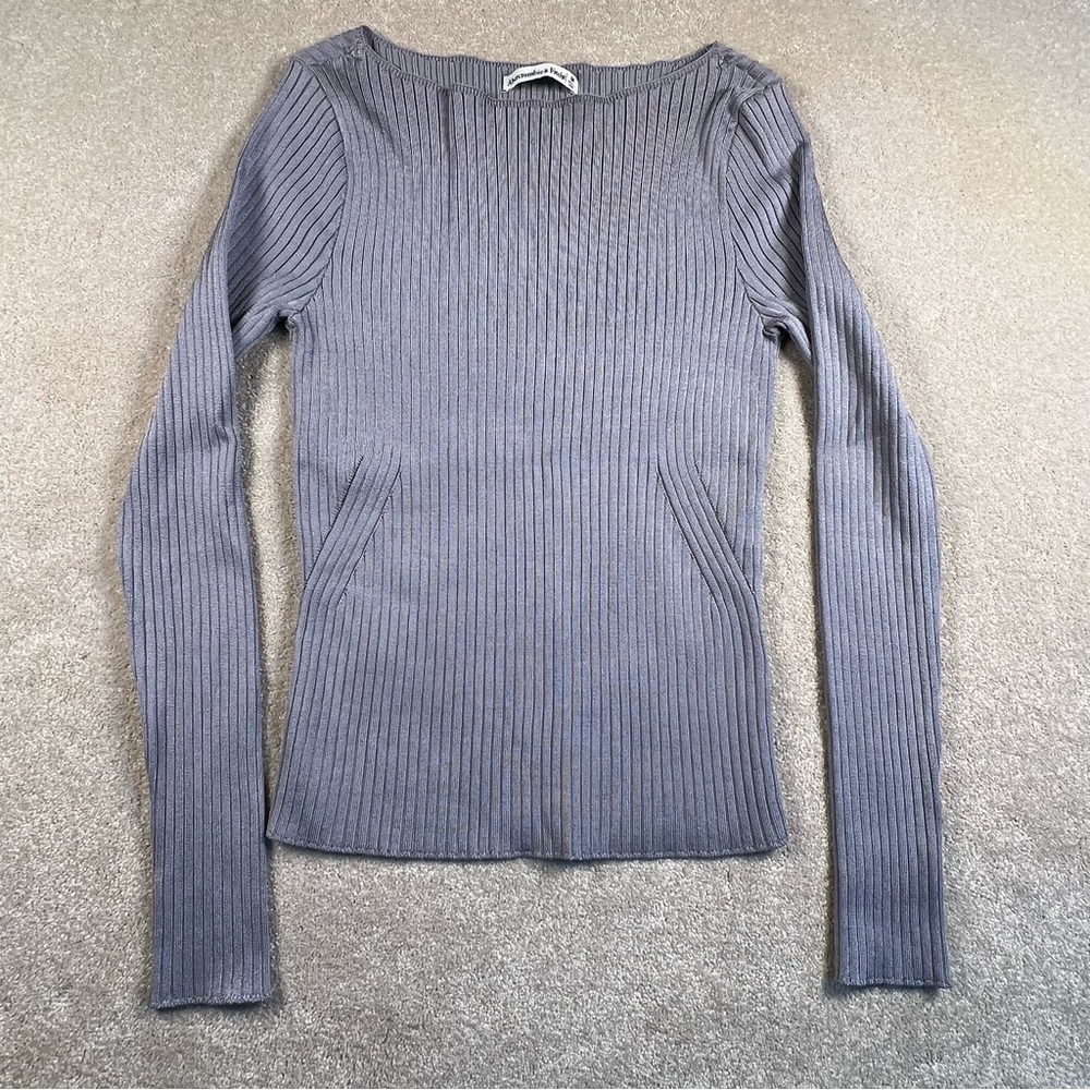 Abercrombie Sweater Ribbed Boat Neck Stretchy Long Sleeve Gray women's medium